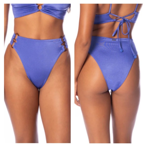 NEW Maaji Reversible Lavender Leaf Bikini Bottom Ring Accents Large NWT - Picture 1 of 13